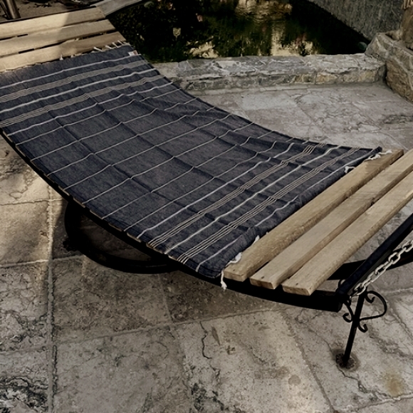 Quick Dry Beach Towel Turkish Cotton Flat Weave Peshtemal Black Striped Pool Spa - Picture 1 of 7